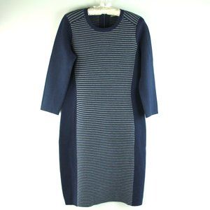 J. McLaughlin Darla Ottoman Navy Grey Stripe Knit 3/4" Sleeve Dress M NWT